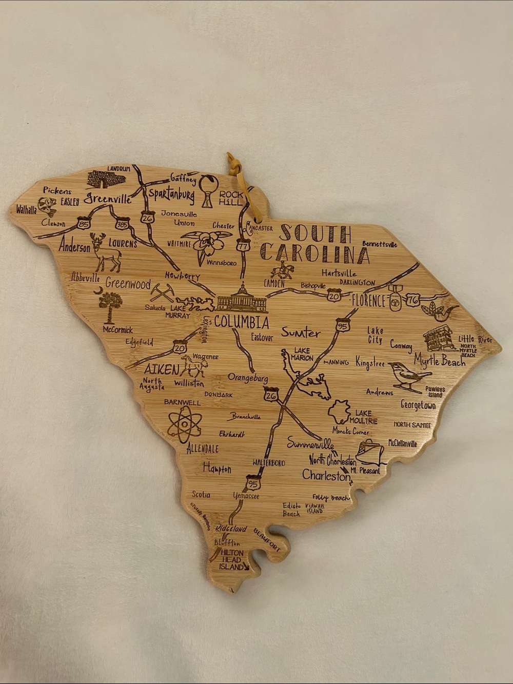 South Carolina Moso bamboo State Map wall Art and / or  cutting board